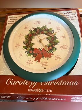 Vtg Howard Miller 13" Carols of Xmas Musical Wall Clock 12 Sounds Of The Season